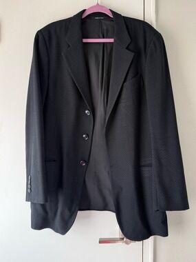 Vintage Armani Collezioni Made in Italy Navy Black Textured Blazer Sport Coat